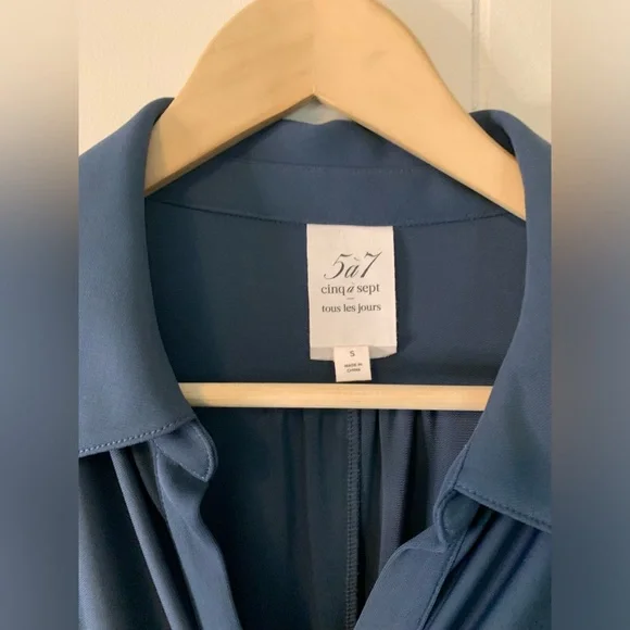 Cinq A Sept Arden Ruched Matte Jersey Shirtdress Laguna Blue Size Small